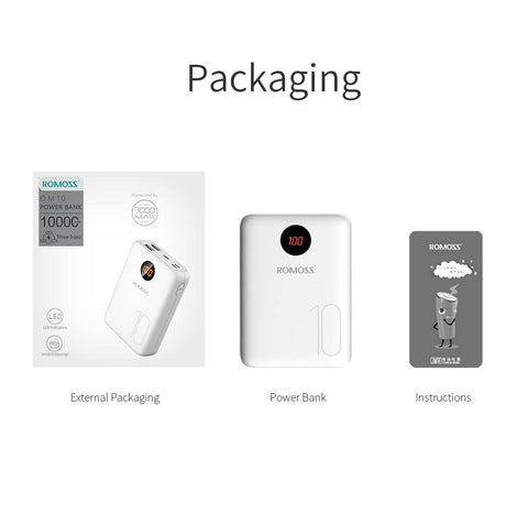 Romoss OM10 With LCD 10000mah Power Bank 3 Input 2 Output