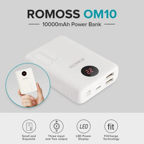 Romoss OM10 With LCD 10000mah Power Bank 3 Input 2 Output