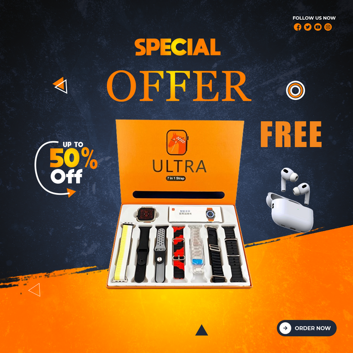 Ultra 7 In 1 Strap Smart Watch With Free Airpods Pro 2 (ANC)